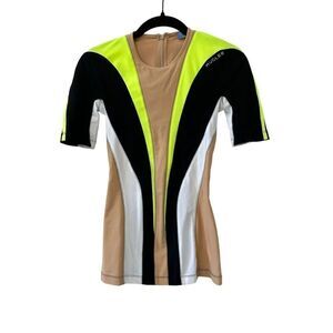 Mugler Paris Women’s Multicolor Short Sleeve Body Shaping Striped Top Size 34